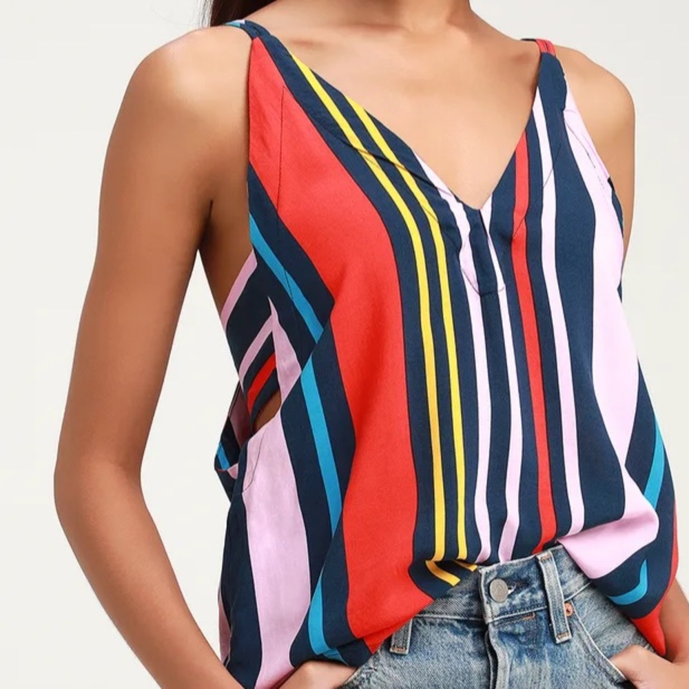 Lulu’s Adrift Navy Blue Multi Striped Tank Top
